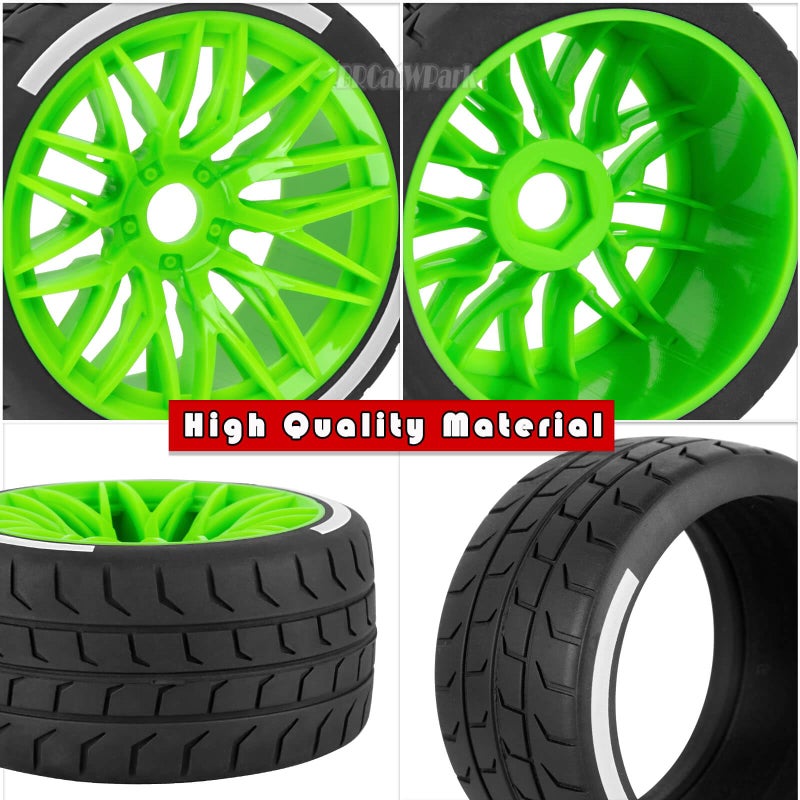 عجلات وإطارات BRCatWPark RC لـ 1/7 Felony 6S BLX، إطارات مطاطية لعجلة الطريق السريع RC، 4 قطع RC Drift Car Highway Tires Road Soft Tires، أخضر - Image 5
